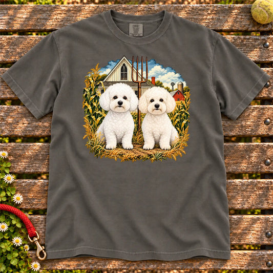 American Dogthic Bichon Frise farmhouse design on a Pepper Comfort Colors® T-shirt