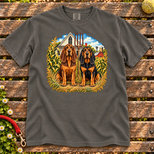 American Dogthic Bloodhound farmhouse design on a Pepper Comfort Colors® T-shirt