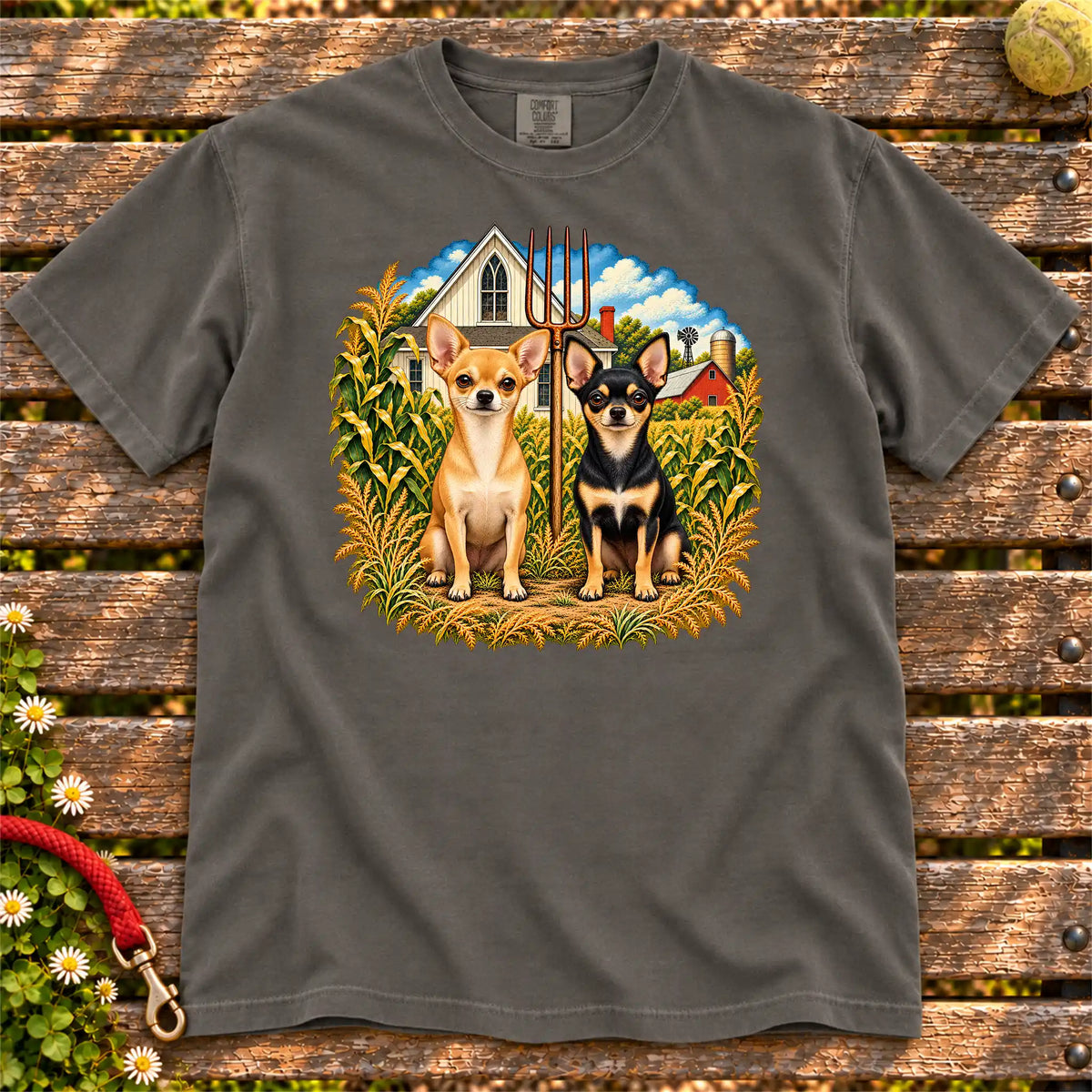 American Dogthic Chihuahua farmhouse design on a Pepper Comfort Colors® T-shirt