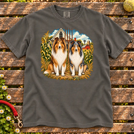 American Dogthic Collie farmhouse design on a Pepper Comfort Colors® T-shirt