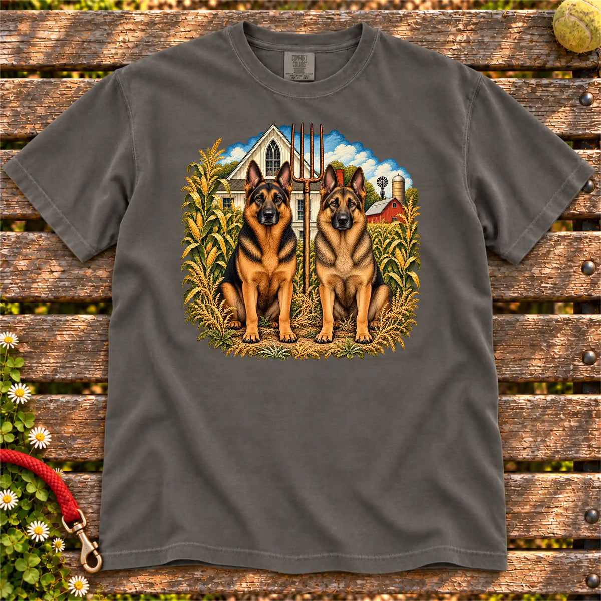 American Dogthic German Shepherd farmhouse design on a Pepper Comfort Colors® T-shirt