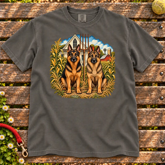 American Dogthic German Shepherd farmhouse design on a Pepper Comfort Colors® T-shirt