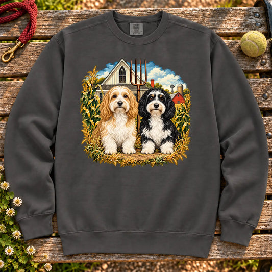 American Dogthic Havanese farmhouse design on a Pepper Comfort Colors® sweatshirt