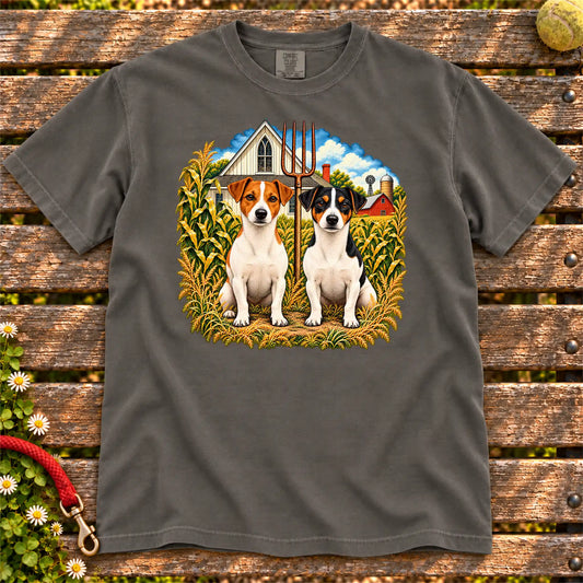 American Dogthic Jack Russell farmhouse design on a Pepper Comfort Colors® T-shirt