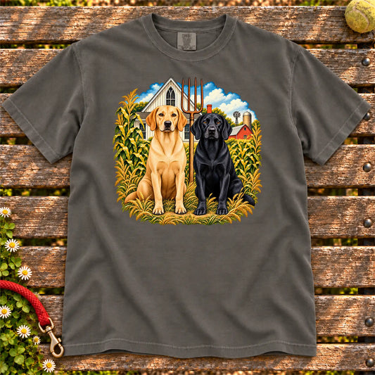American Dogthic Labrador Retriever farmhouse design on a Pepper Comfort Colors® T-shirt