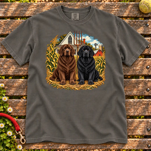 American Dogthic Newfie farmhouse design on a Pepper Comfort Colors® T-shirt