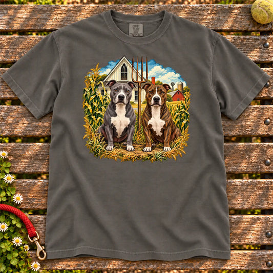 American Dogthic Pitbull farmhouse design on a Pepper Comfort Colors® T-shirt