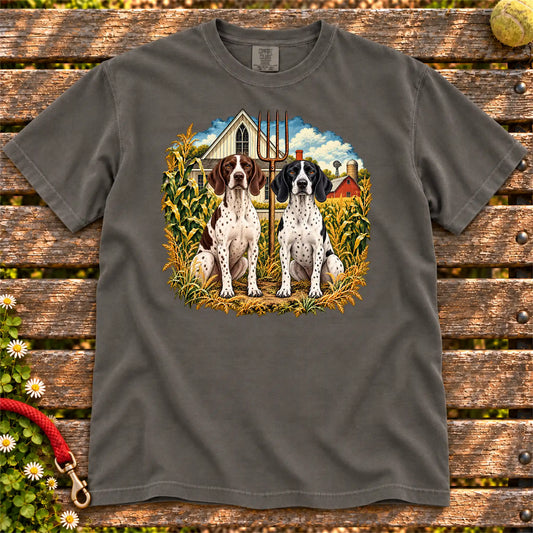 American Dogthic Pointer farmhouse design on a Pepper Comfort Colors® T-shirt