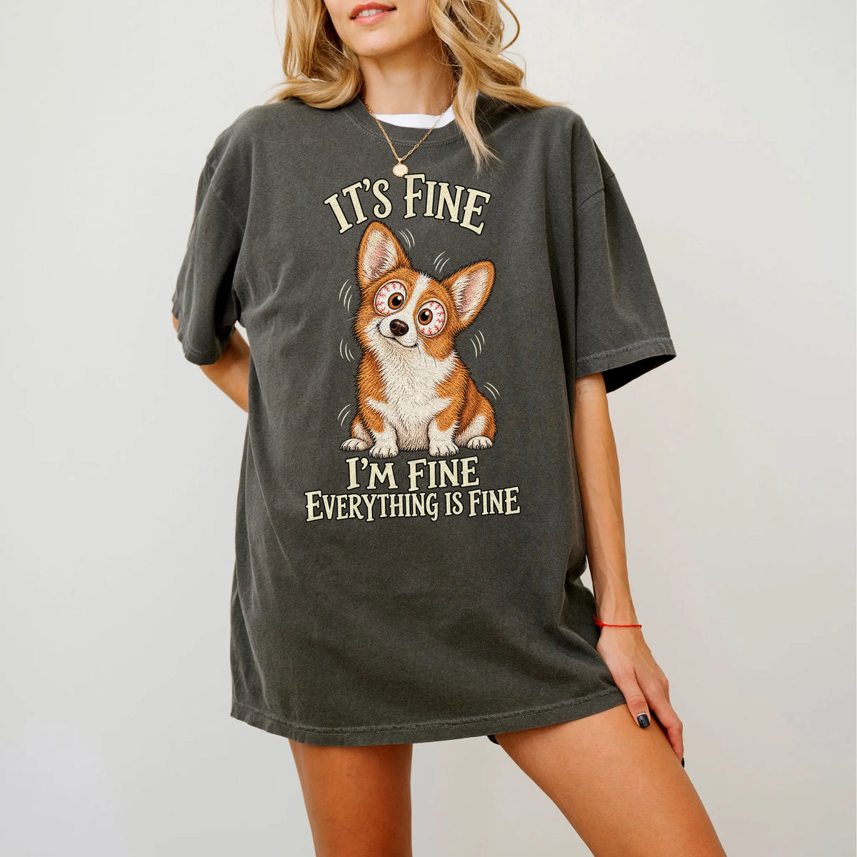 Corgi Everything Is Fine Comfort Colors T-shirt in Pepper lifestyle
