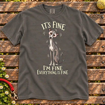 Greyhound Everything Is Fine Comfort Colors T-shirt in Pepper flat lay