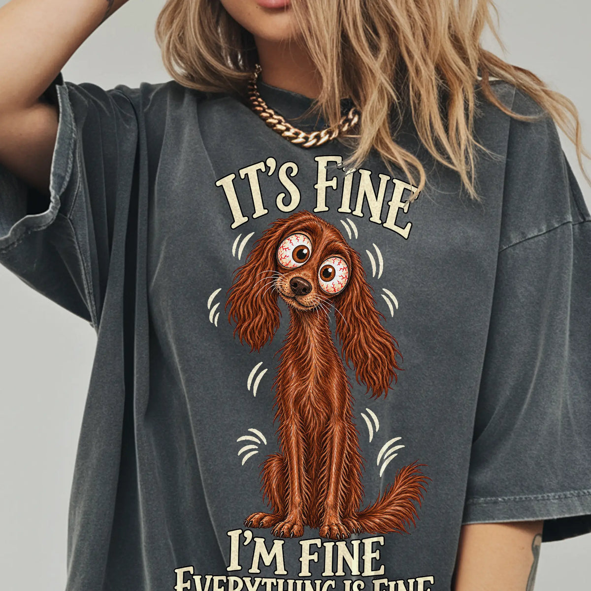 Irish Setter Everything Is Fine Comfort Colors T-shirt in Pepper lifestyle