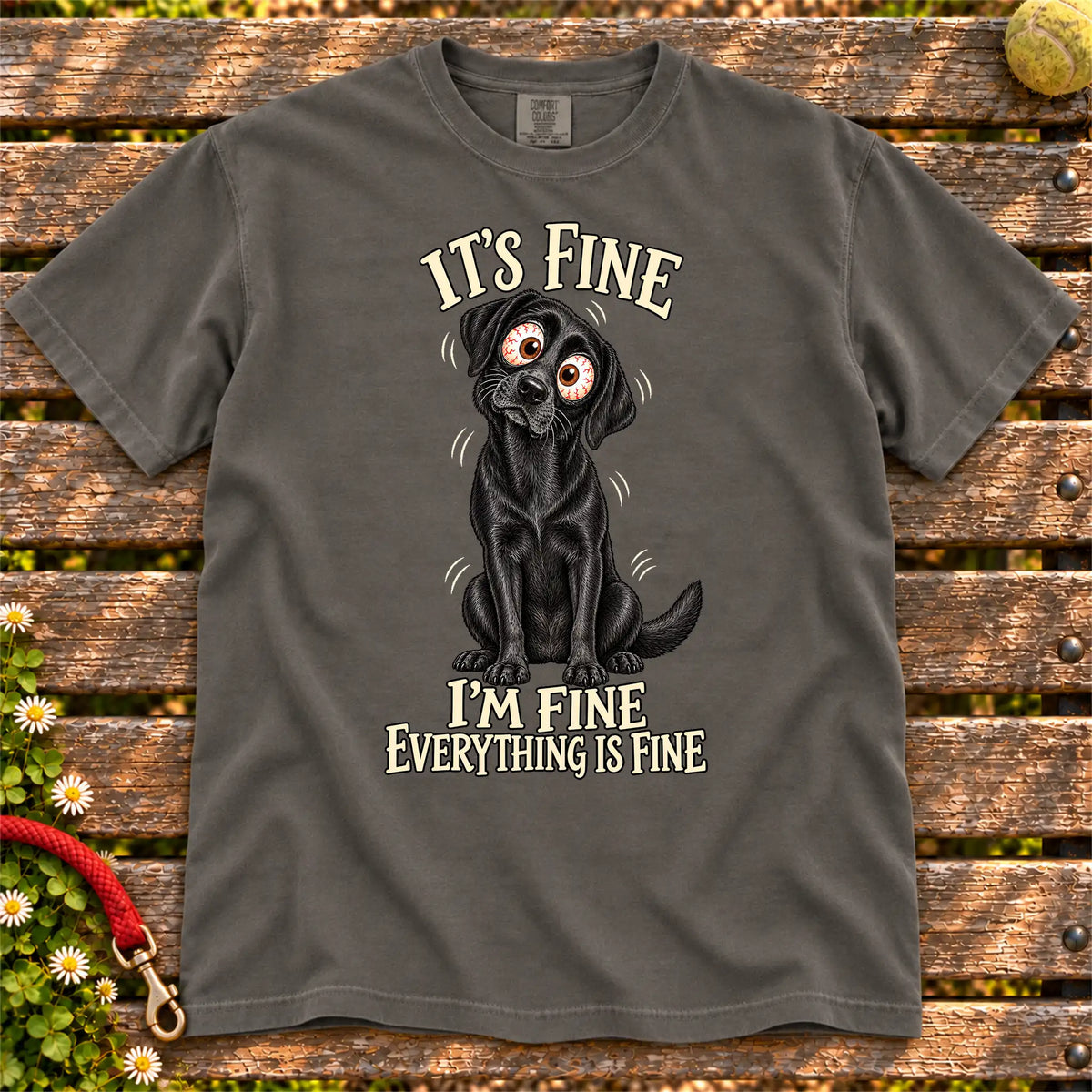 Labrador Retriever Everything Is Fine Comfort Colors T-shirt in Pepper flat lay