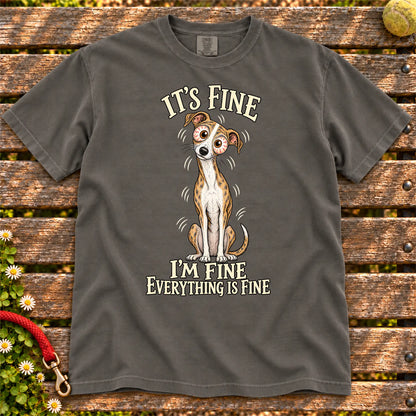 Whippet Everything Is Fine Comfort Colors T-shirt in Pepper flat lay