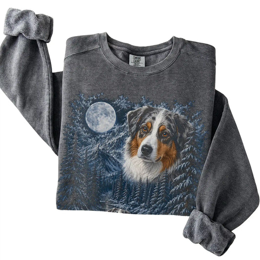 Australian Shepherd Forest Moon Sweatshirt in Pepper