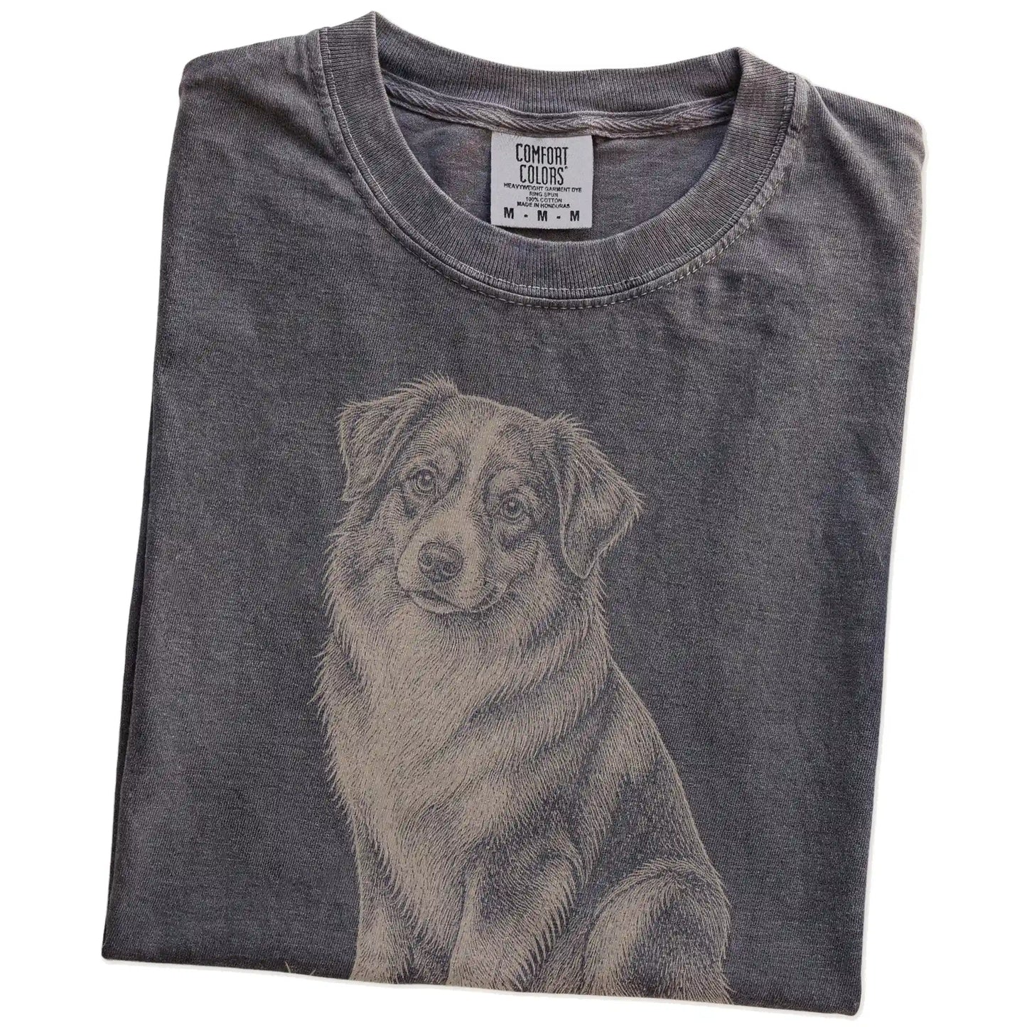 Folded Pepper Australian Shepherd Karma T-Shirt showing the graphic