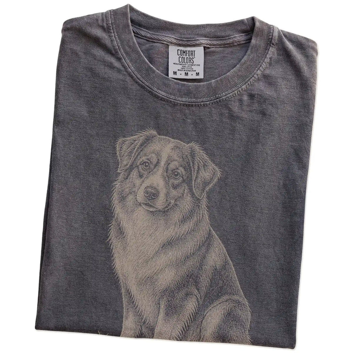 Folded Pepper Australian Shepherd Karma T-Shirt showing the graphic