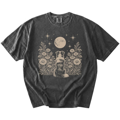 Australian Shepherd beneath a wildflower moon on a Pepper Comfort Colors® T-shirt