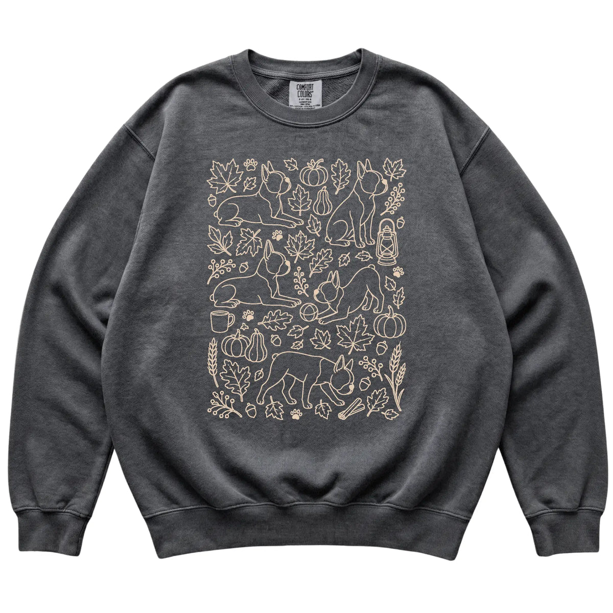 Pepper Boston Terrier Fall Leaves shirt laid flat