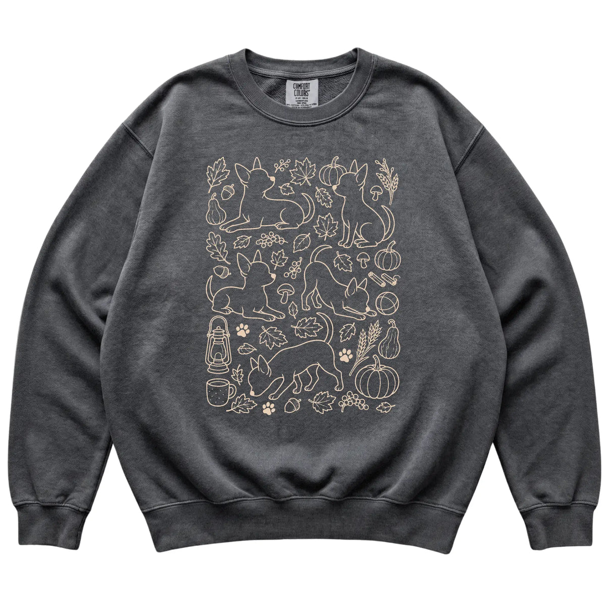 Pepper Chihuahua Fall Leaves shirt laid flat