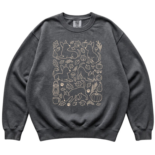 Pepper Chihuahua Fall Leaves shirt laid flat