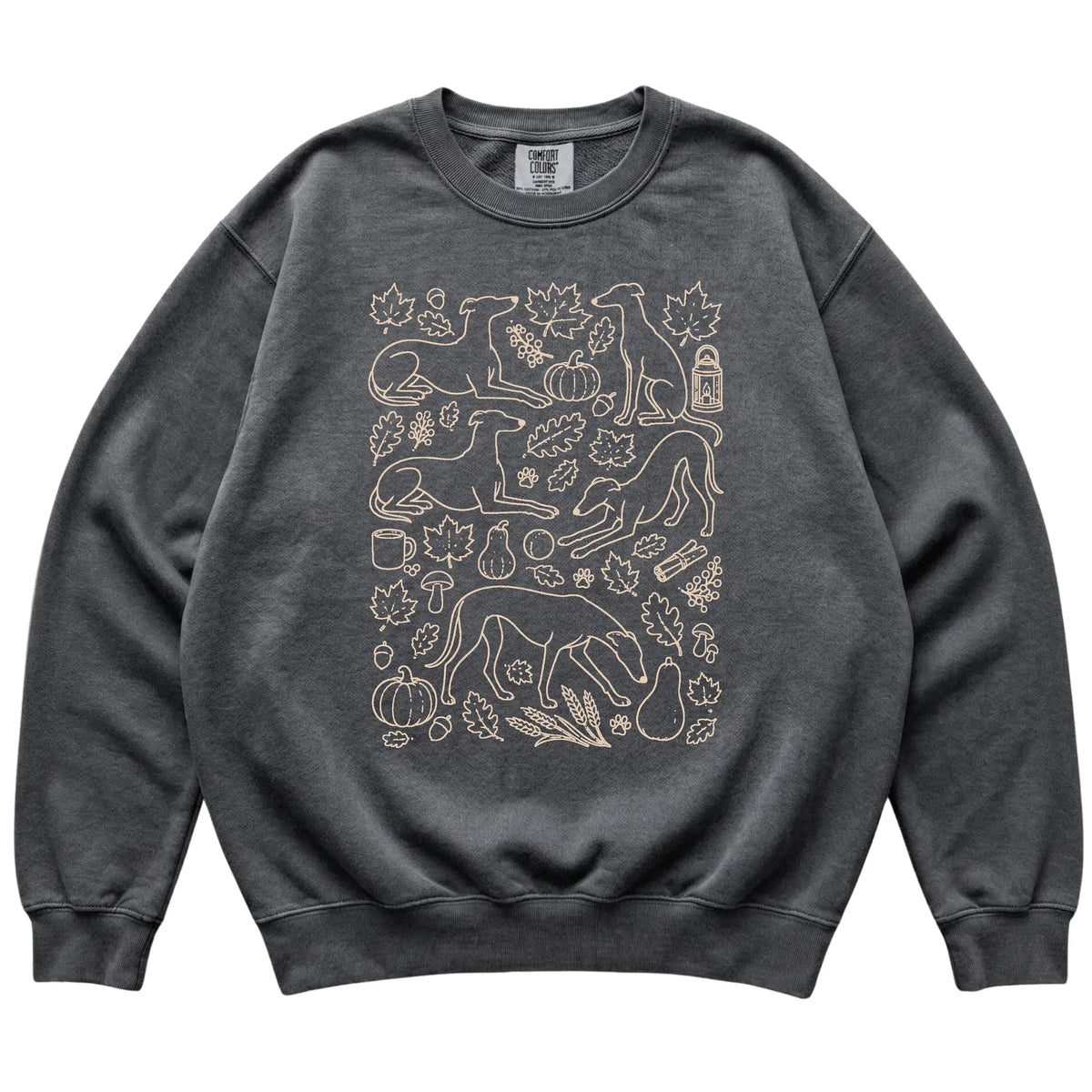 Pepper Greyhound Fall Leaves shirt laid flat