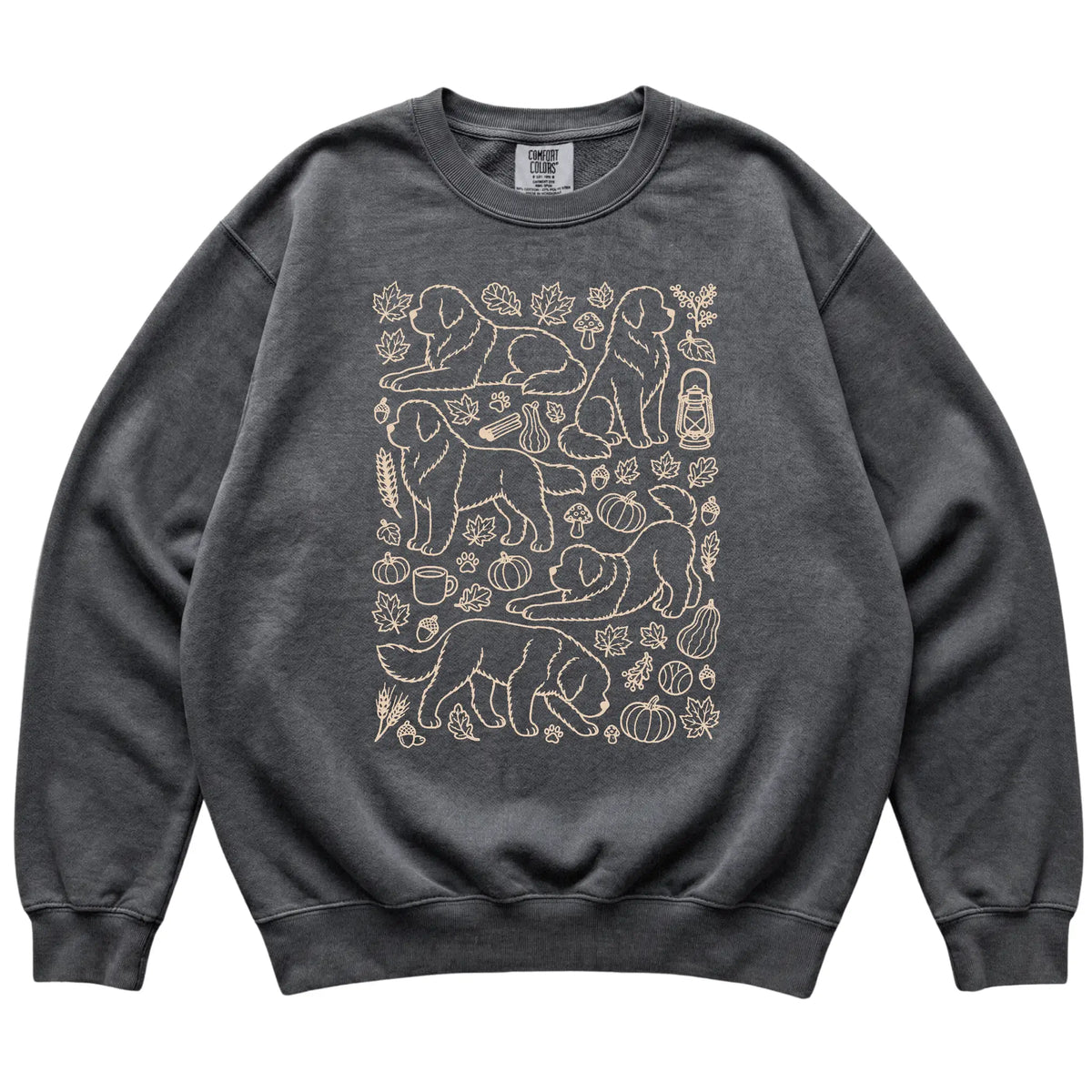 Pepper Newfie Fall Leaves shirt laid flat