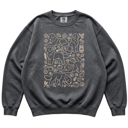 Pepper Newfie Fall Leaves shirt laid flat