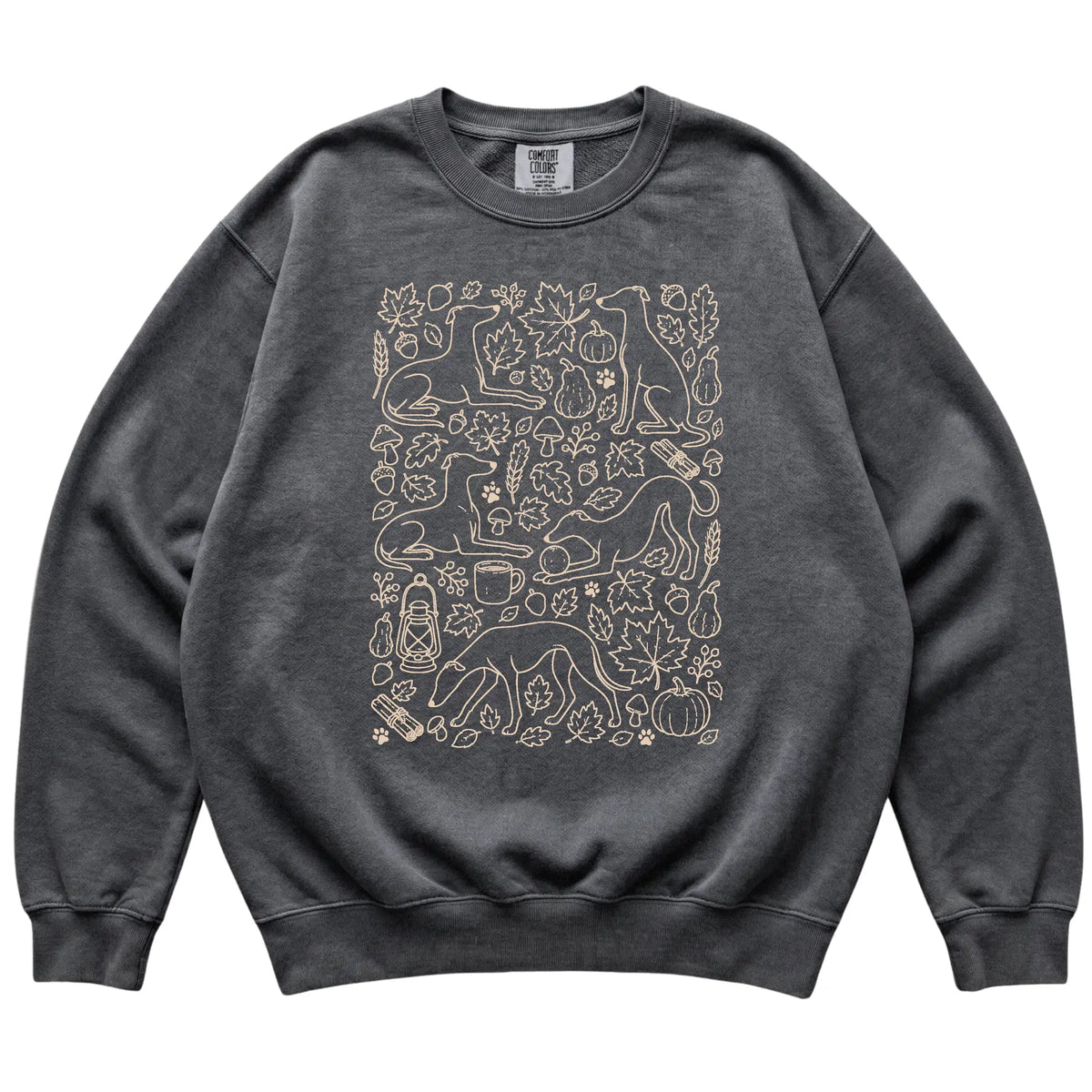 Pepper Whippet Fall Leaves shirt laid flat