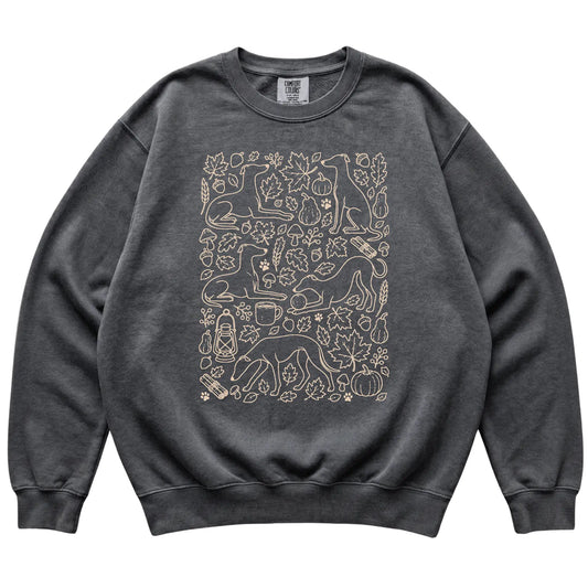 Pepper Whippet Fall Leaves shirt laid flat