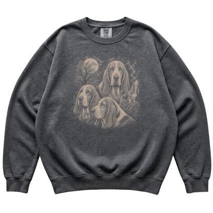Basset Hound 90s Moon Sweatshirt in Pepper — flat lay