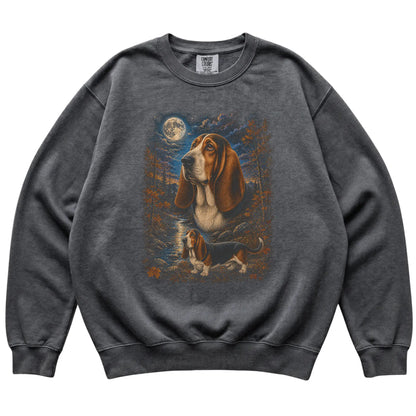 pepper sweatshirt with Basset Hound Autumn Moon artwork.