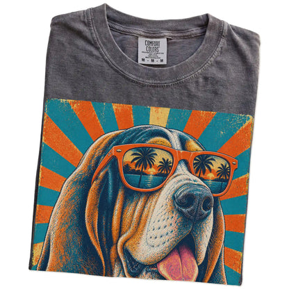 Retro Basset Hound Dad design on a Pepper Comfort Colors T-shirt folded detail
