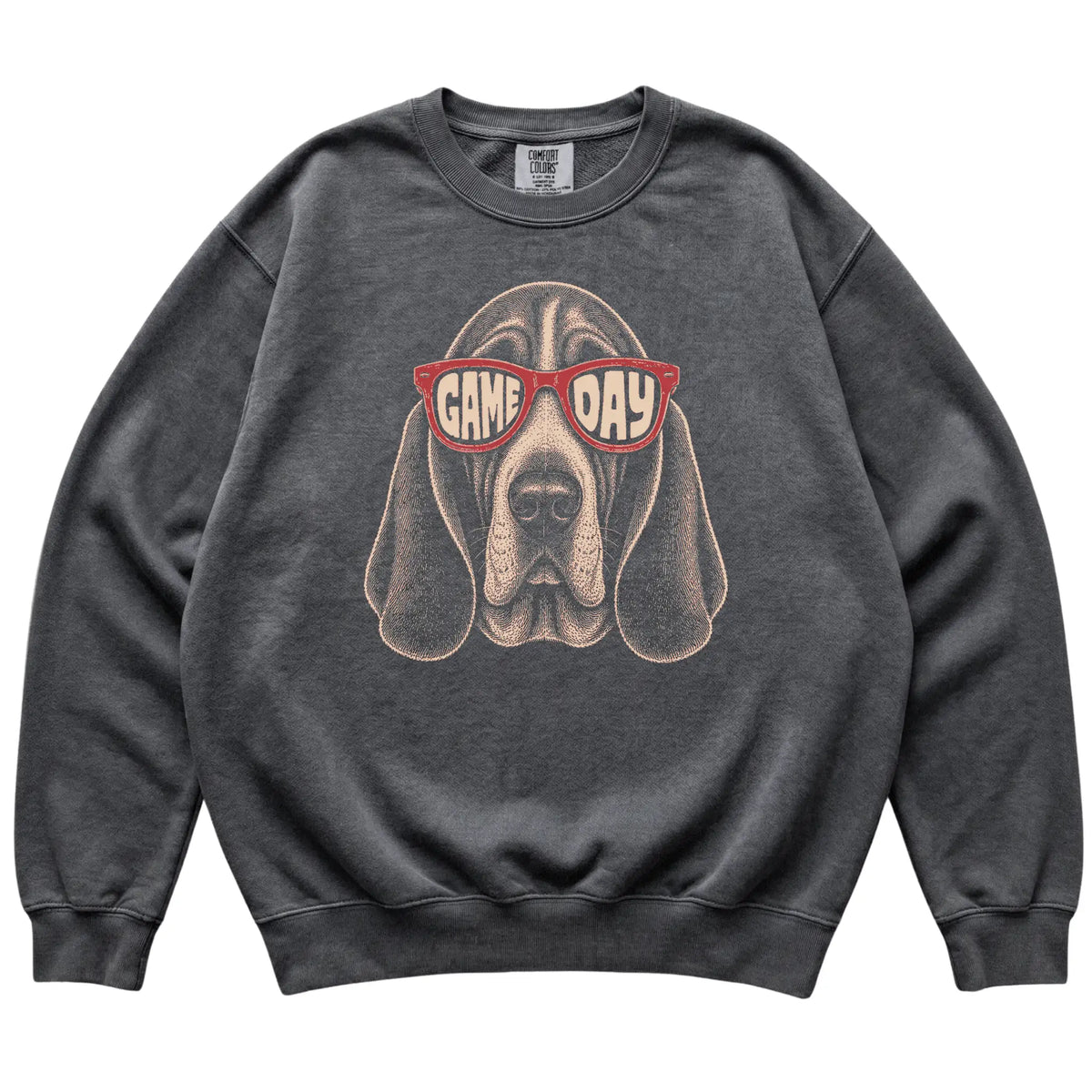 Pepper Basset Hound Game Day Sunglasses sweatshirt, laid flat