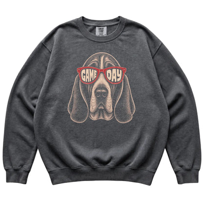 Pepper Basset Hound Game Day Sunglasses sweatshirt, laid flat
