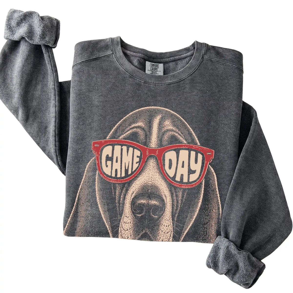 Pepper Basset Hound Game Day Sunglasses sweatshirt, folded