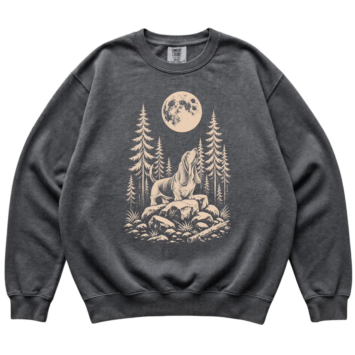Basset Hound Howling at the Moon Comfort Colors sweatshirt in Pepper