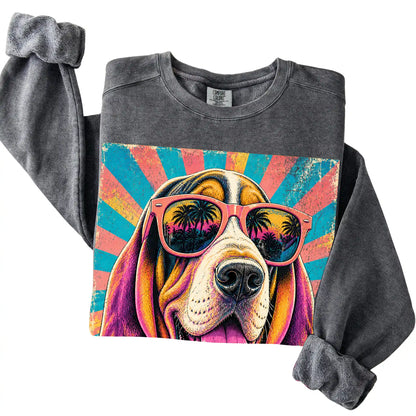 Folded Pepper Comfort Colors sweatshirt with a Retro Basset Hound Mama design