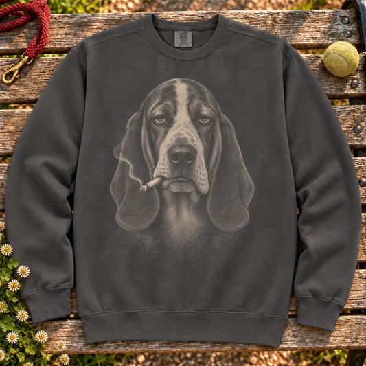 Basset Hound smoking design on a Pepper sweatshirt