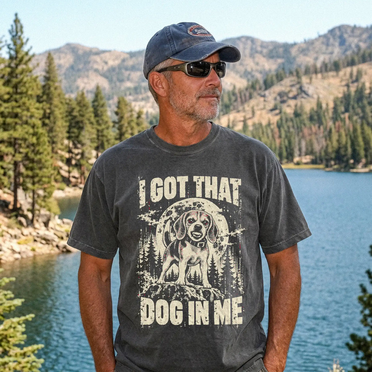 Pepper Beagle I Got That Dog in Me T-shirt, worn by a model