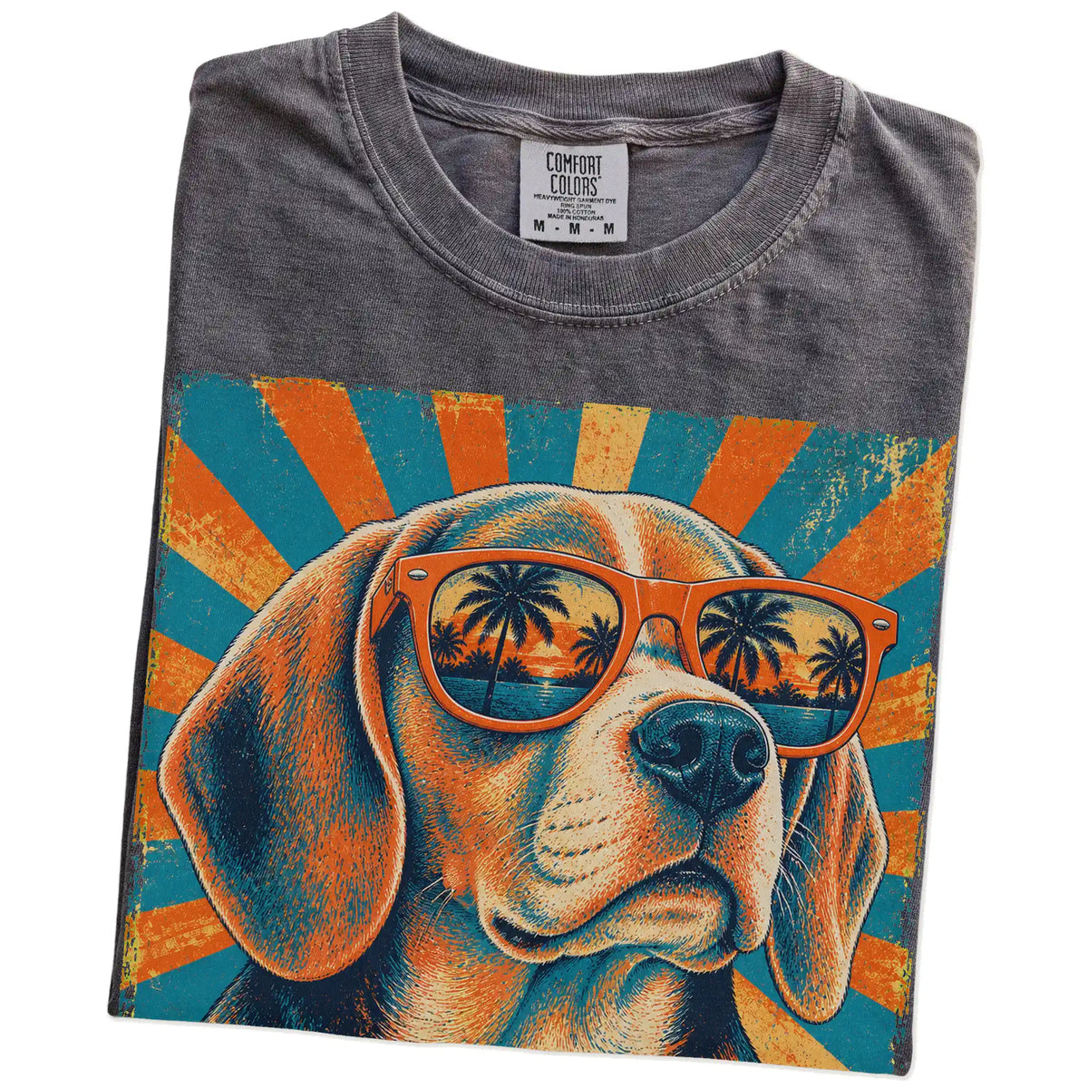 Retro Beagle Dad design on a Pepper Comfort Colors T-shirt folded detail