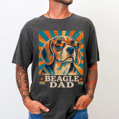 Retro Beagle Dad design on a Pepper Comfort Colors T-shirt worn by a model