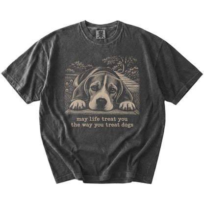 Beagle Karma Comfort Colors T-shirt in Pepper — Flat Lay