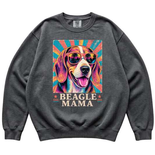 Retro Beagle Mama design on a Pepper Comfort Colors sweatshirt