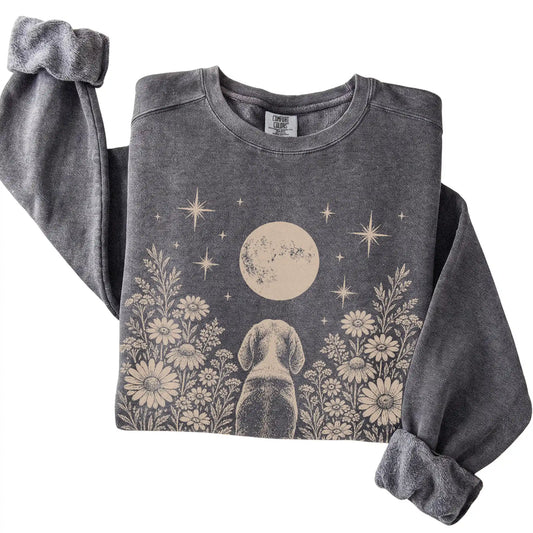 Beagle Wildflower Moon sweatshirt in Pepper, folded detail view
