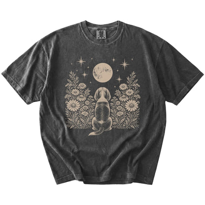 Beagle beneath a wildflower moon on a Pepper Comfort Colors® T-shirt