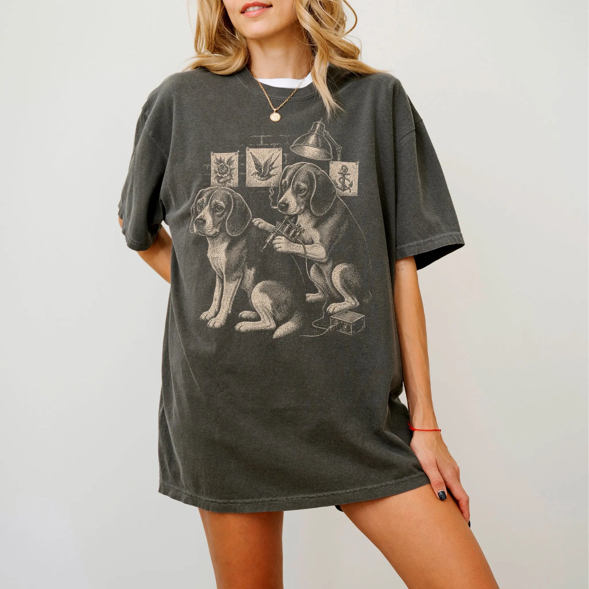 Person wearing a Pepper Beagle Tattoo t-shirt