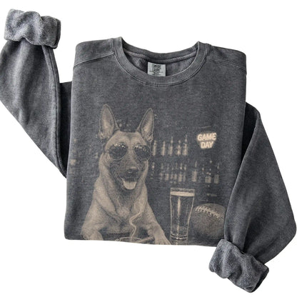 Pepper Beer and Football Belgian Malinois sweatshirt, folded