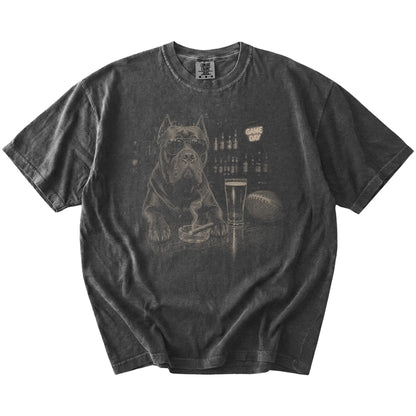Cane Corso with beer and football graphics on a Pepper Comfort Colors® T-shirt