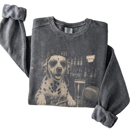 Pepper Beer and Football Dalmatian sweatshirt, folded