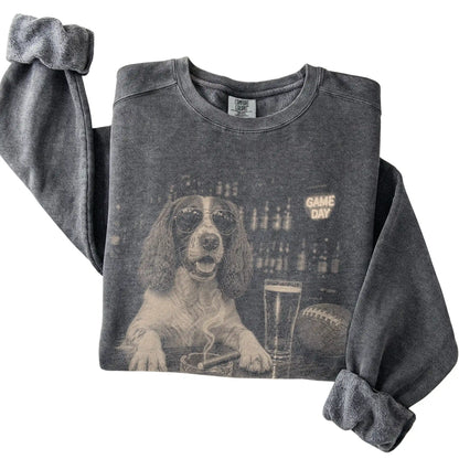 Pepper Beer and Football English Springer Spaniel sweatshirt, folded